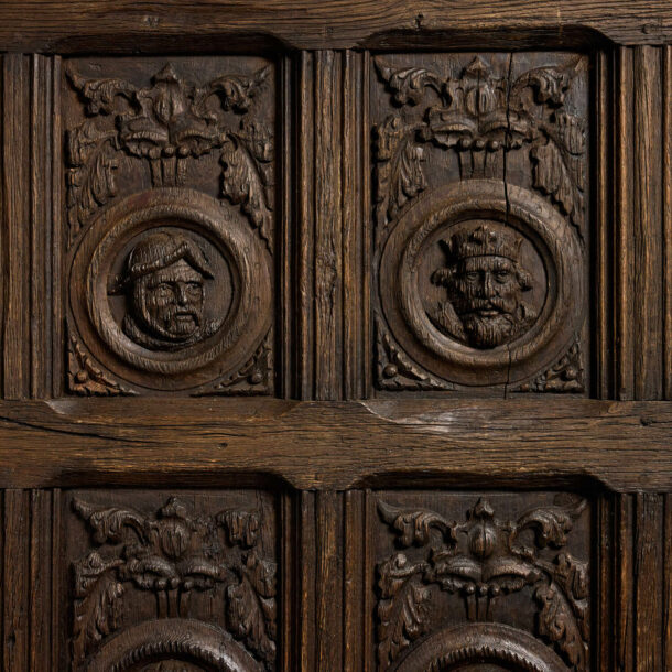 Regal Tudor Style Antique Carved Oak Panel - UK Architectural Heritage