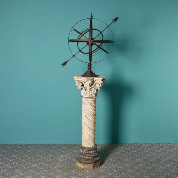 Antique Armillary Sundial on Terracotta Pedestal