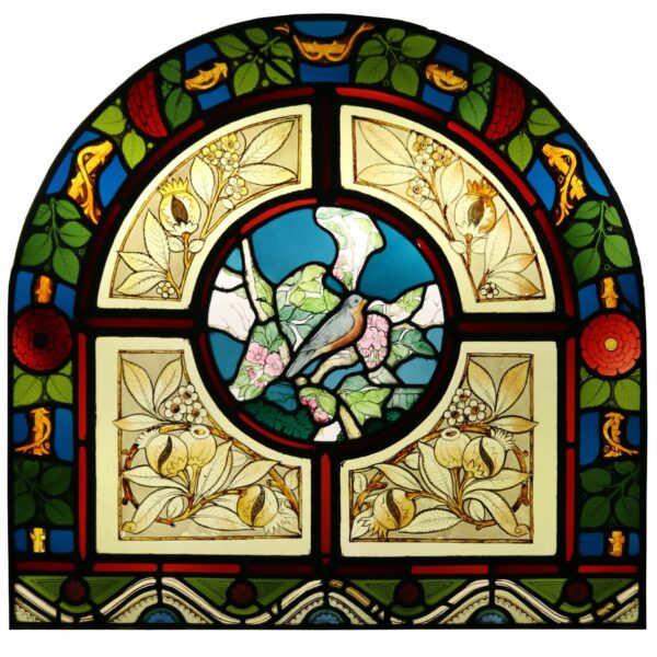 Antique Arched Stained Glass Window Panel