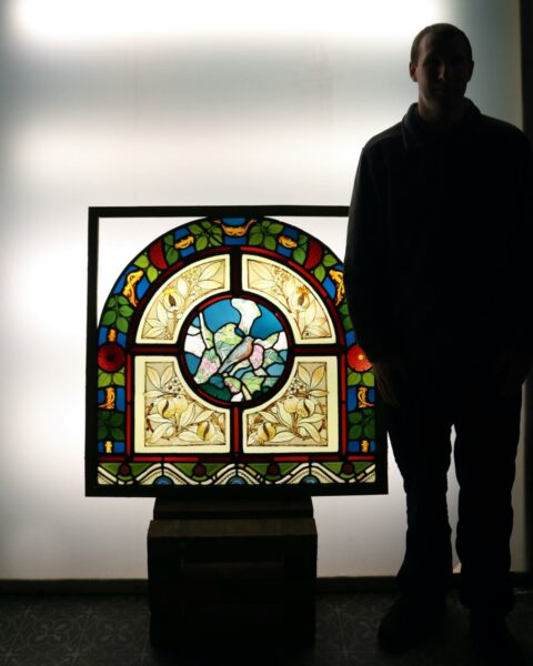Antique Arched Stained Glass Window Panel