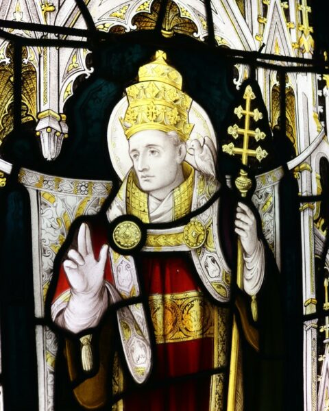 Antique Stained Glass Window of Saint Gregory