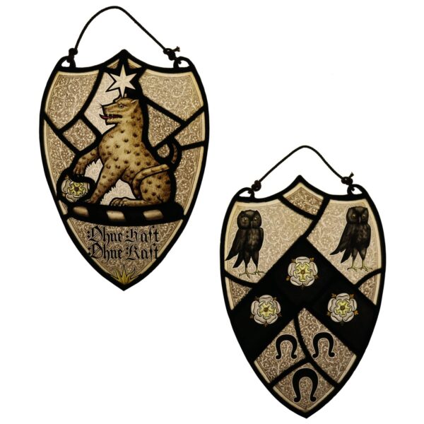 Pair of Antique Stained Glass Window Hangings UK Heritage