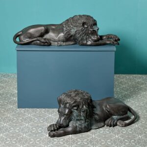 Pair of Bronze Lions in The Manner of Antonio Canova