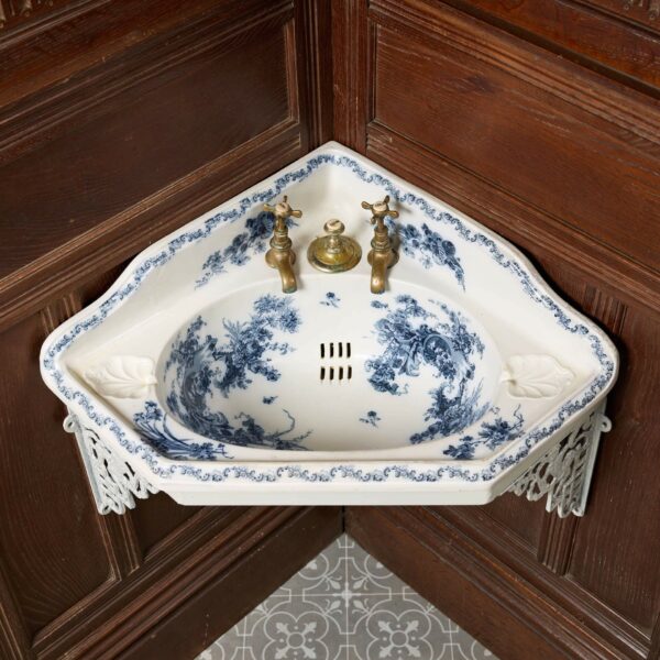 Antique Corner Sink Mounted onto Period Oak Wall Panelling