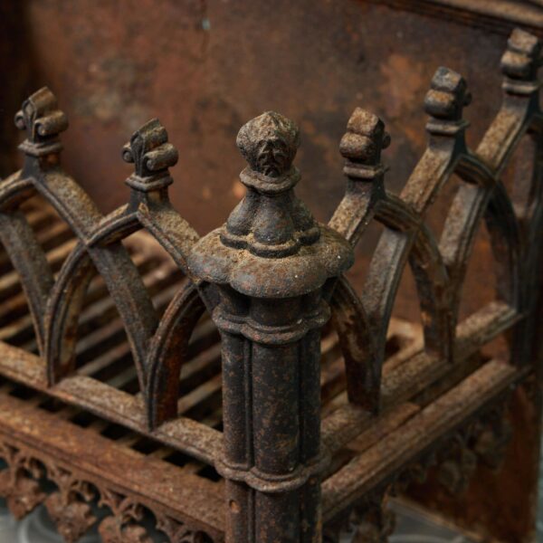 Gothic Revival Antique Cast Iron Fire Grate