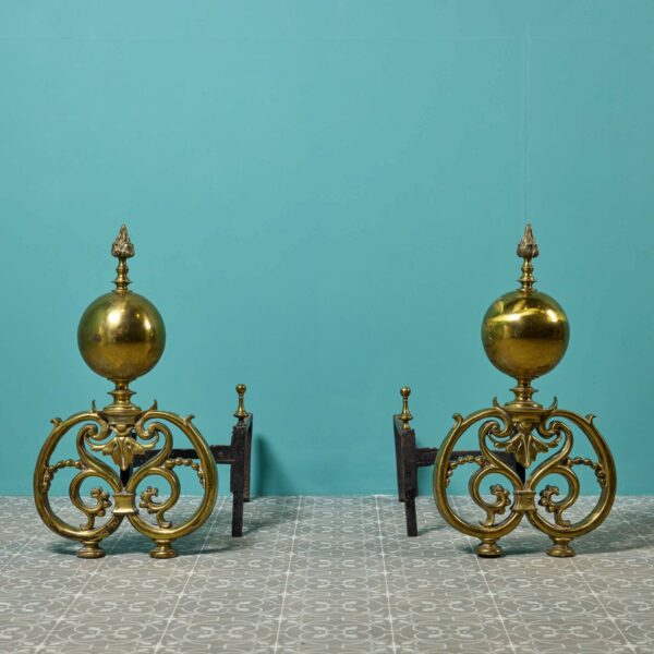 Set of Large Baroque Style Cast Brass Fire Dogs