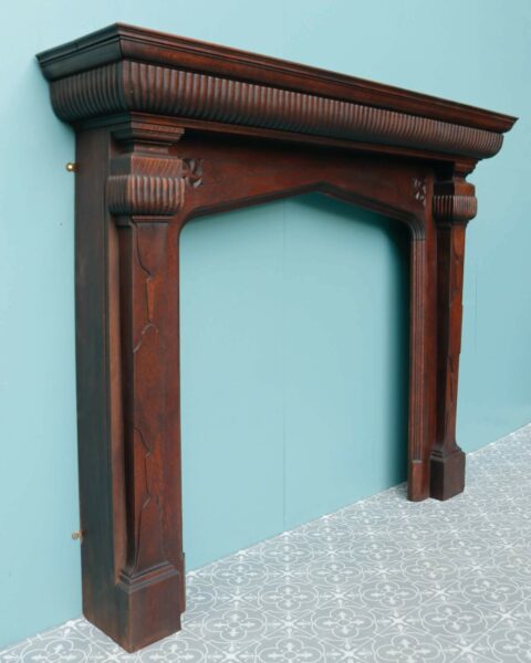 Large Gothic Revival Oak Fireplace