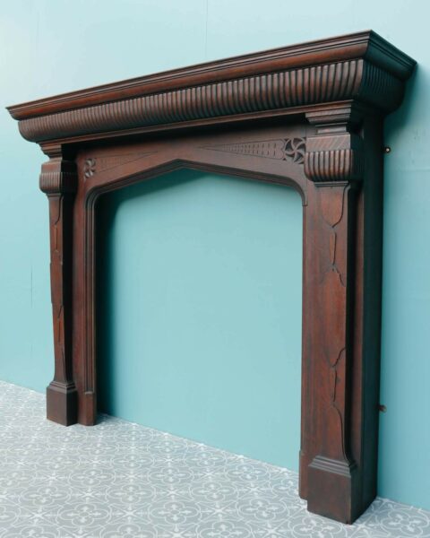 Large Gothic Revival Oak Fireplace