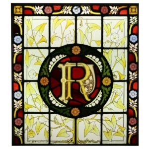 Antique Victorian Stained Glass Window with Monogram