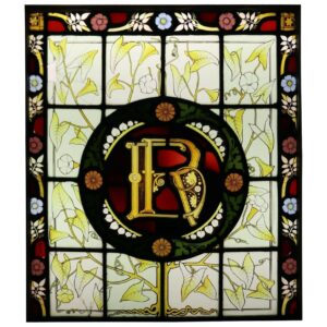 Reclaimed Victorian Stained Glass Window with Monogram
