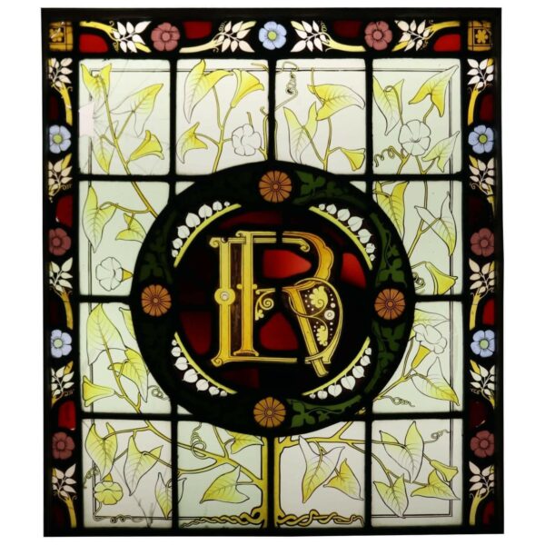 Reclaimed Victorian Stained Glass Window with Monogram