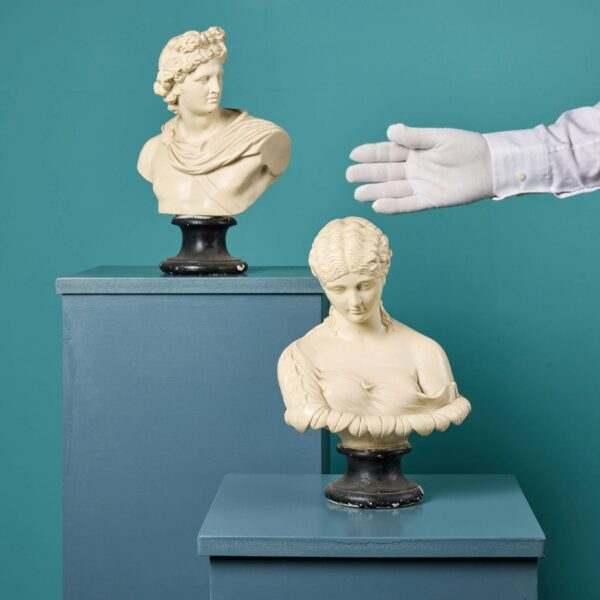 Two Painted Plaster Busts of Apollo & Clytie