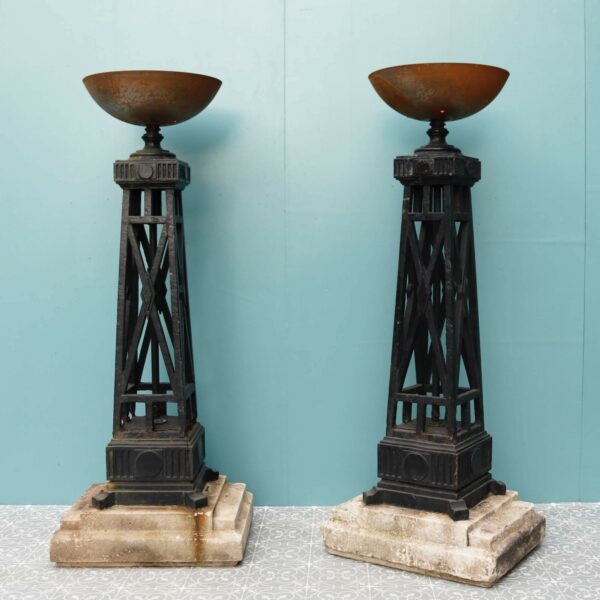 Two Reclaimed Tall Outdoor Braziers or Torchieres