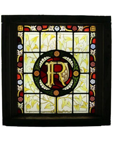 Antique Victorian Stained Glass Window with Monogram