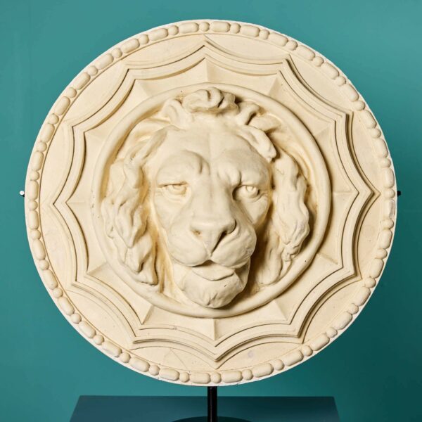 Plaster Lion Head Roundel on Stand
