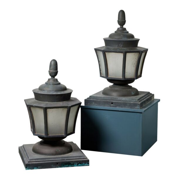 Reclaimed Art Deco Bronze Lantern Pier Caps