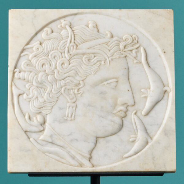 Carrara Marble Plaque of Arethusa on Stand