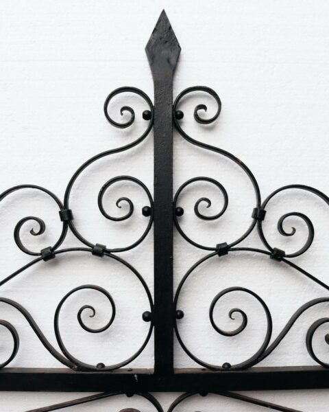 Tall Antique Wrought Iron Side Gate with Finial