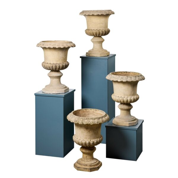 Set of 4 Buff Terracotta Antique Campana Garden Urns
