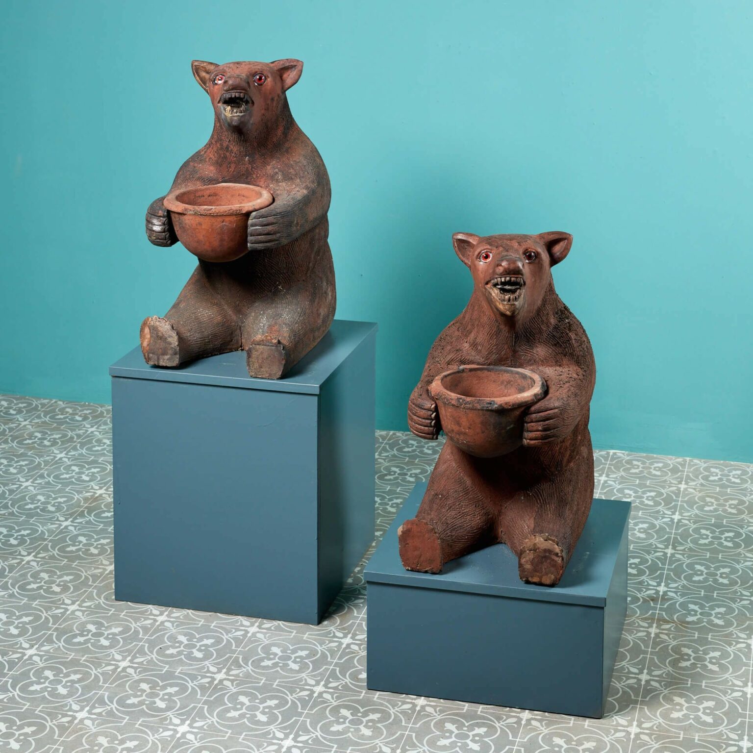 Pair of 20th Century Terracotta Brown Bear Statues UK Architectural