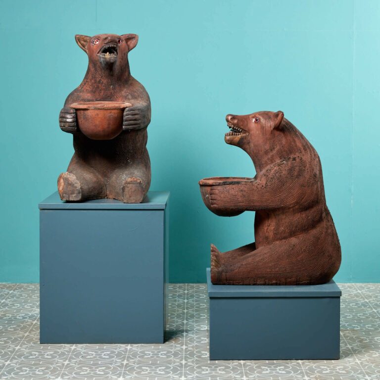 Pair of 20th Century Terracotta Brown Bear Statues UK Architectural