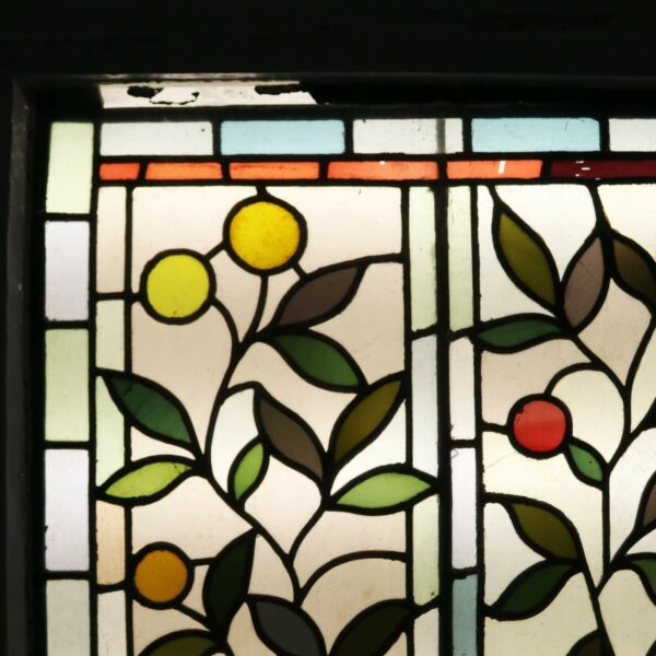 Antique Victorian Stained Glass Window with Fruiting Foliage