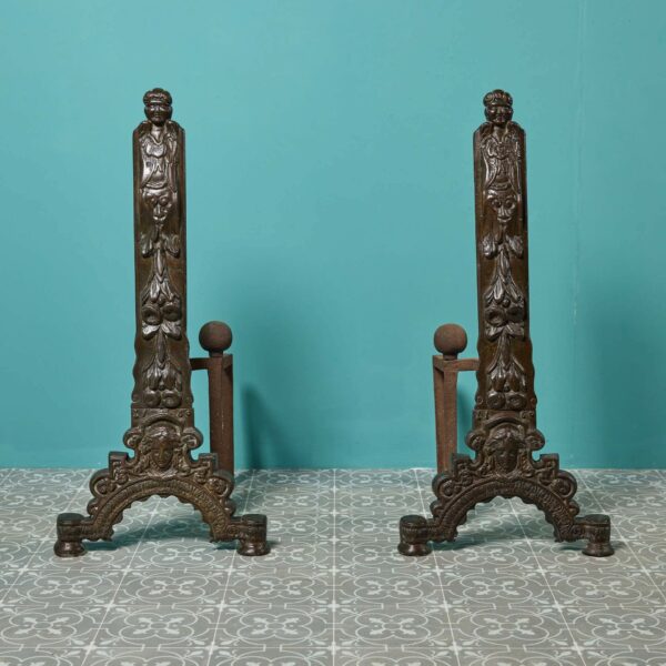 Set of Cast Bronze Baroque Style Antique Fire Dogs