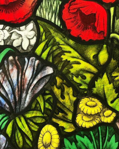 Antique Stained Glass Window with English Flowers
