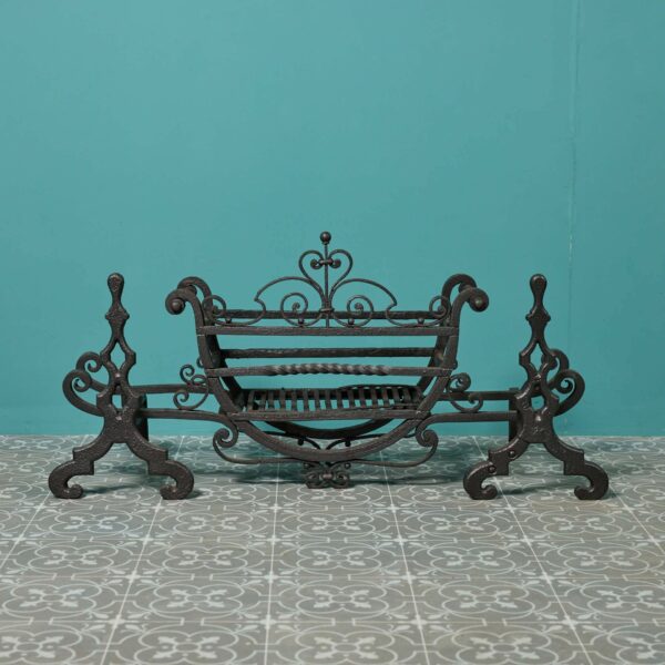Antique Wrought Iron Fire Basket & Fire Dogs