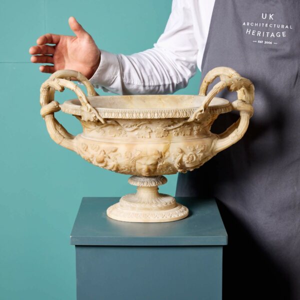 Carved Italian Antique Alabaster Centrepiece Vase