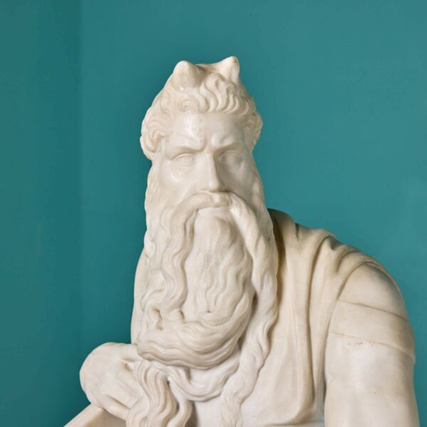 After Michelangelo White Statuary Marble Sculpture of Moses