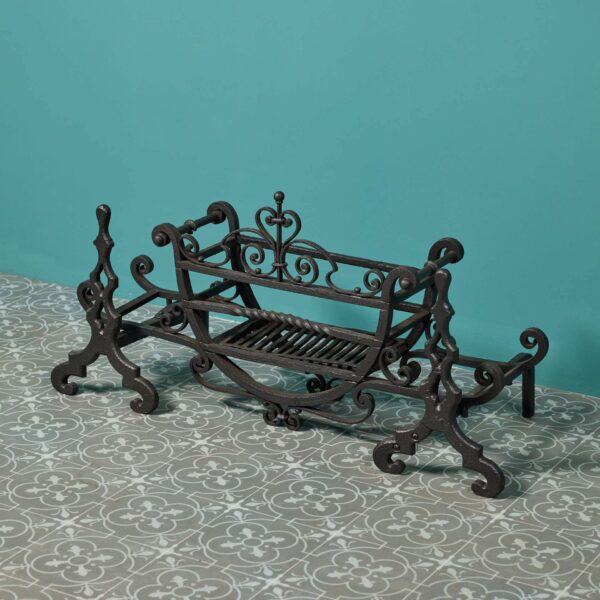 Antique Wrought Iron Fire Basket & Fire Dogs