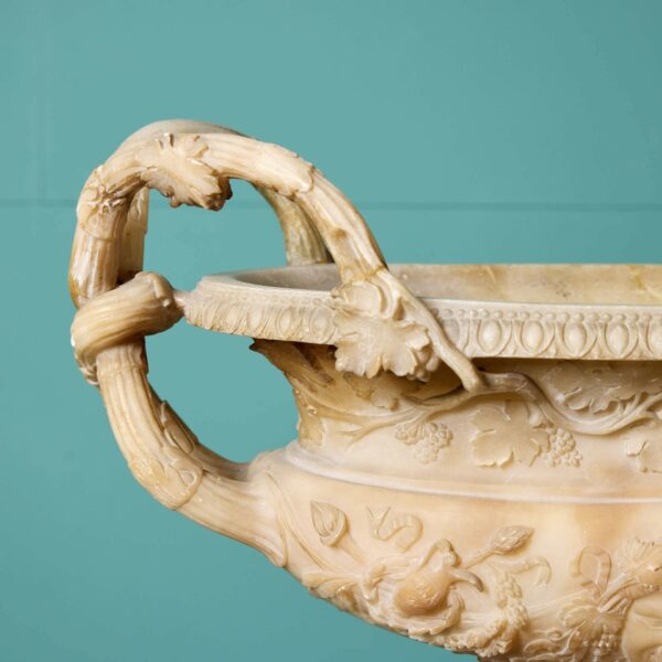 Carved Italian Antique Alabaster Centrepiece Vase