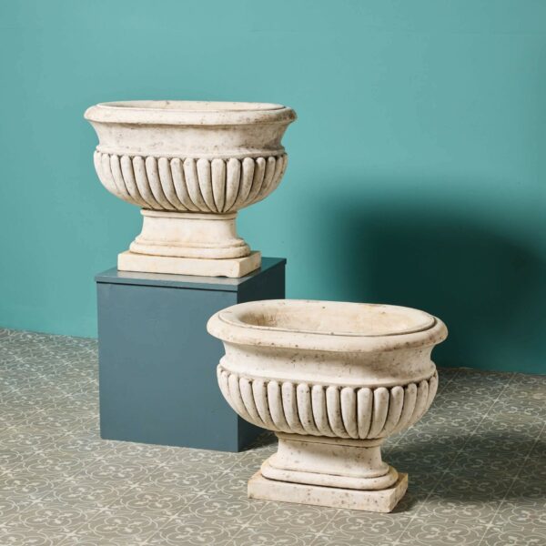 Set of 2 Italian Carrara Marble Cistern Planters