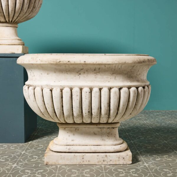 Set of 2 Italian Carrara Marble Cistern Planters