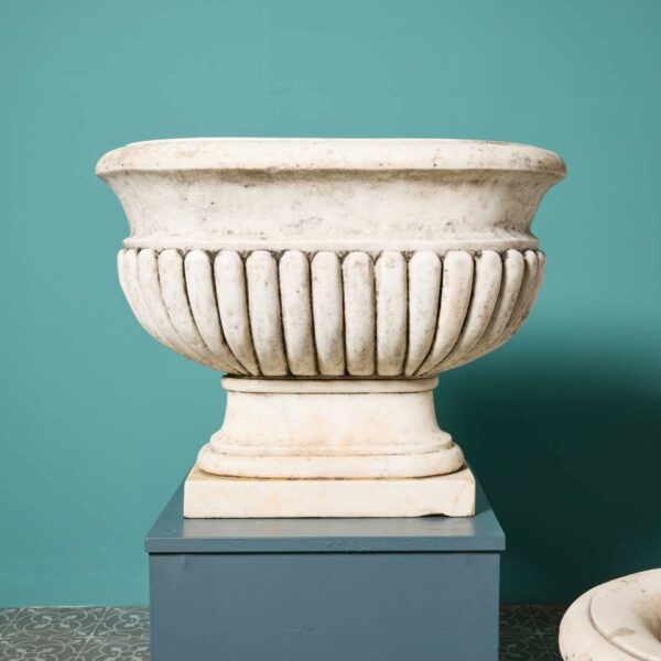 Set of 2 Italian Carrara Marble Cistern Planters