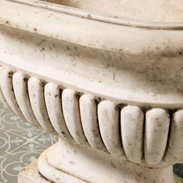 Set of 2 Italian Carrara Marble Cistern Planters