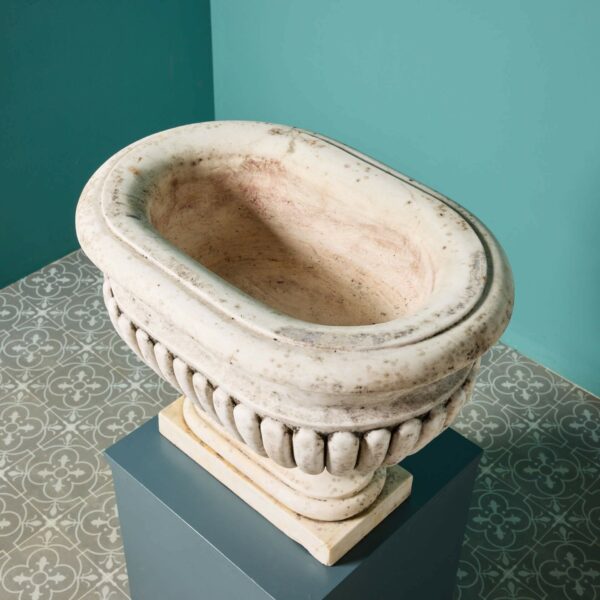 Set of 2 Italian Carrara Marble Cistern Planters