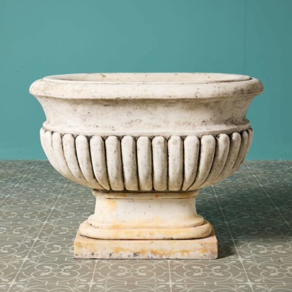 Set of 2 Italian Carrara Marble Cistern Planters