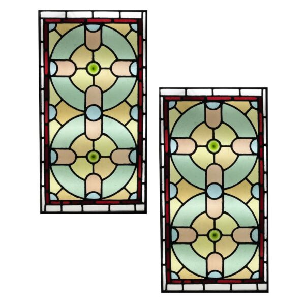Pair of Victorian Stained Glass Window Panels