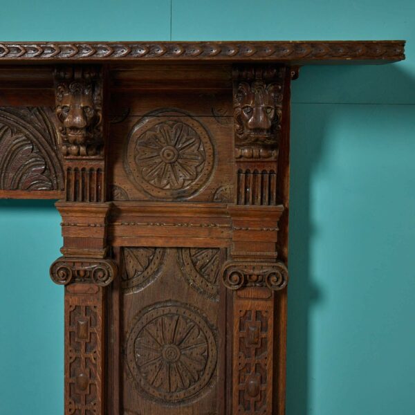 Jacobean Style Antique Carved Oak Fireplace