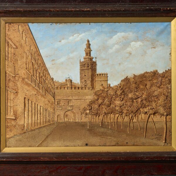 Antique Framed Picture of Catedral de Sevilla Made From Cork