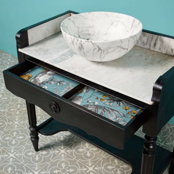 Antique Victorian Washstand with Carrara Marble and Porcelain Sink