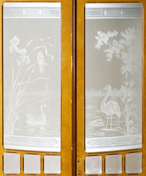 Set of Antique Acid Etched Glazed Double Doors