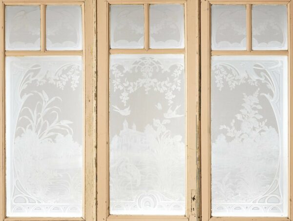 Set of 3 Tall Antique Acid Etched Glazed Doors