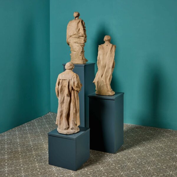 Set of 3 Antique Buff Terracotta English Statues