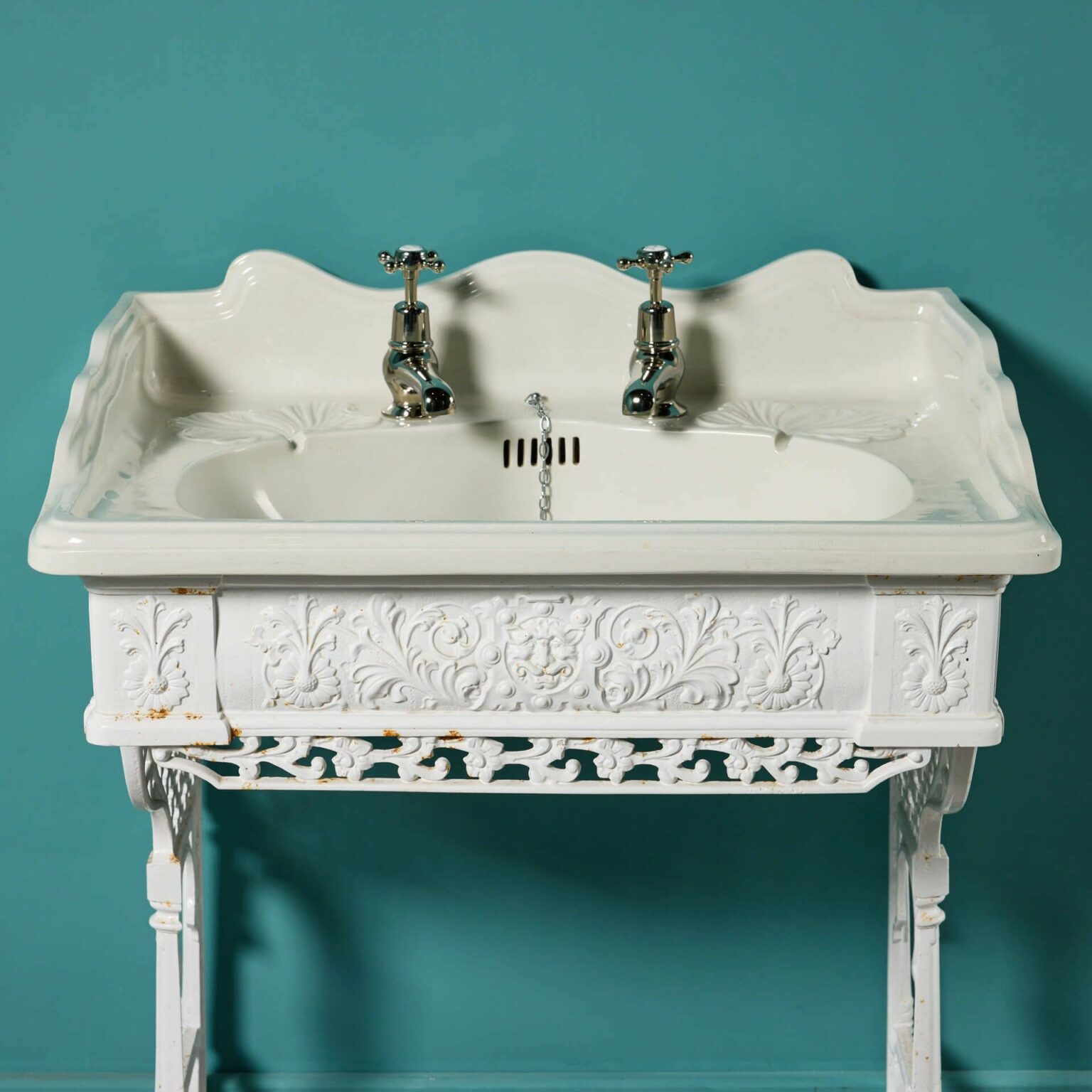 Antique Porcelain Sink on Cast Iron Stand UK Architectural Heritage