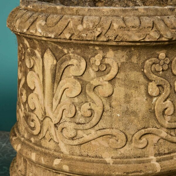 Two Large Reclaimed Carved Limestone Planters
