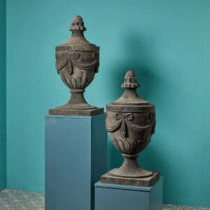 Two Carved Antique Adam Style Sandstone Garden Urns