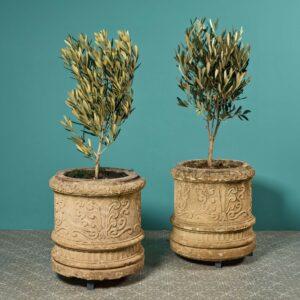 Two Large Reclaimed Carved Limestone Tree Planters